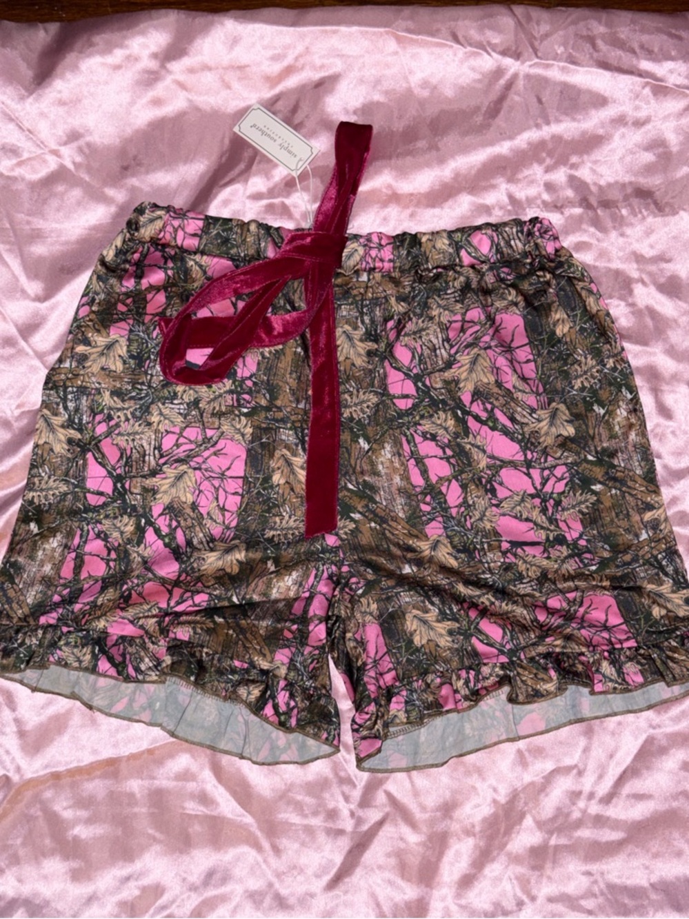 Simply Southern Pink Camo Lounge Shorts with Velvet Drawstring